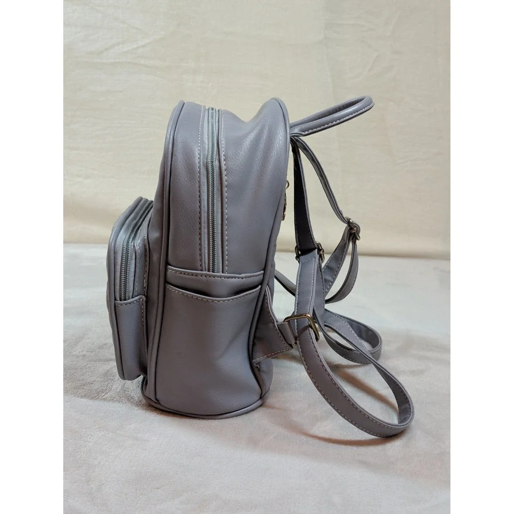Jingpin Huanyingshiyong Grey Quilted Mini Backpack Faux Leather‎ Gold Hardware